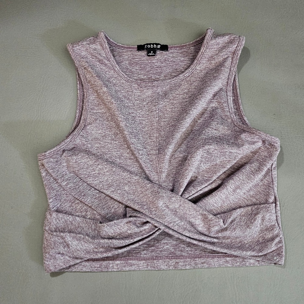 Zobha Womens Twist Front Crop Top Heathered Purple Active Tank Small